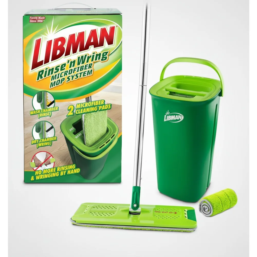 

Dual Chamber Mop Bucket System with Microfiber Pads - Adjustable Wringing for Hardwood & Tile Floors