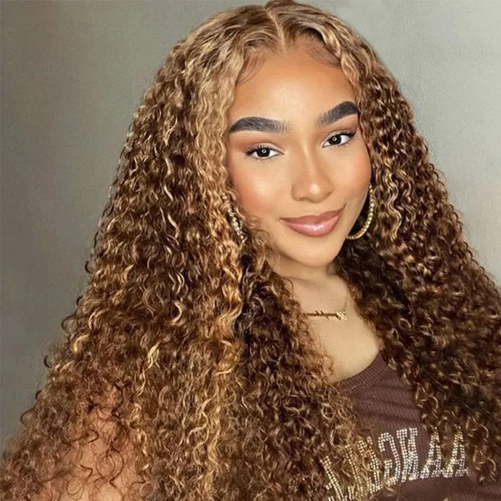 13x4 Lace Front Human Hair Deep Wave 30 Inch Curly Highlight Lace Frontal Wig Brazilian 200 Density For Black Women