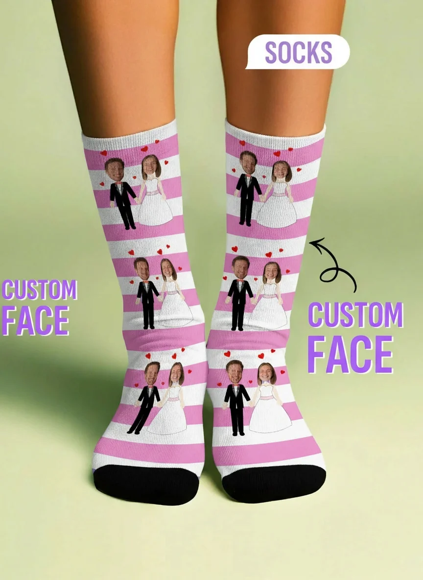 Benutzerdefinierte Fotosocken, personalisierte Paar-Bildsocken, Hochzeitstag, Valentinstag, Geburtstagsgeschenk für Sie, ihre Mutter, Vater