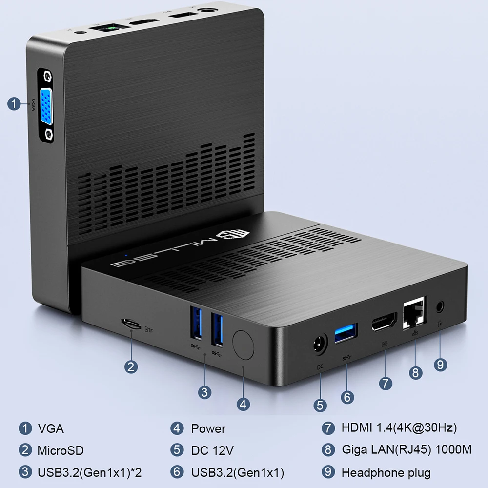 Mini PC M2 Air avec processeur Intel Celeron N4000, Windows 11, 6 Go de RAM, 128 Go, Wi-Fi, HDMI, VGA, BT éclairé