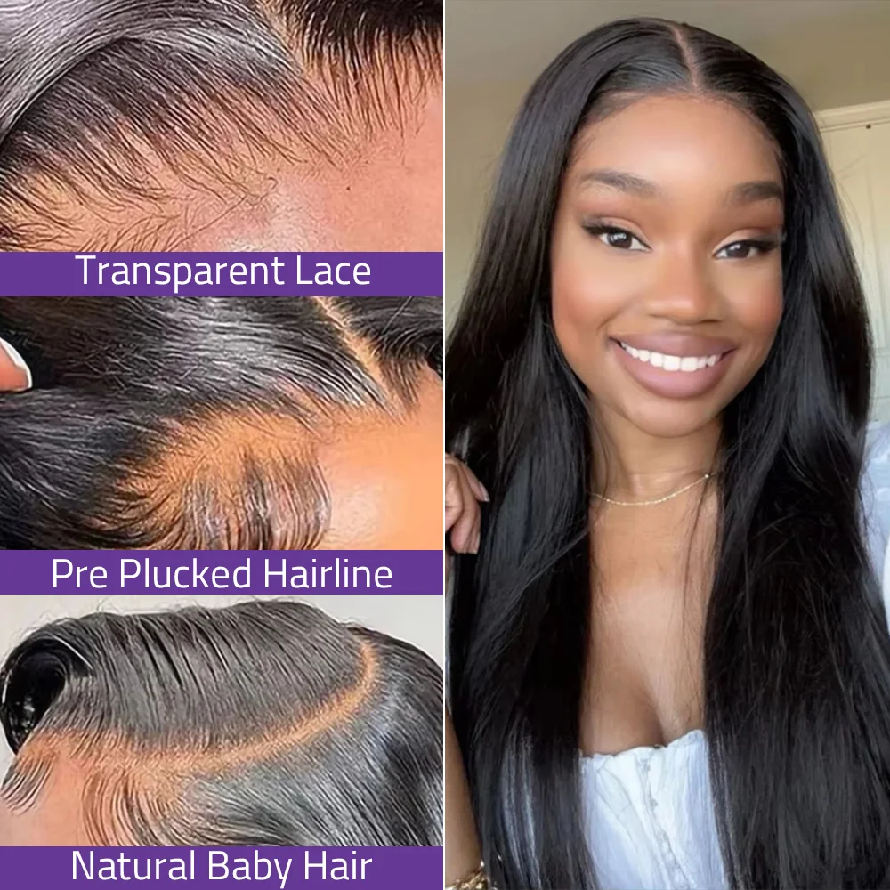 Wig Rambut Manusia 100% Depan Renda Lurus Tulang Transparan HD 13X6 Kepadatan 200 38 Inci 13X4 Wig Renda Depan Telah Dipetik untuk Wanita