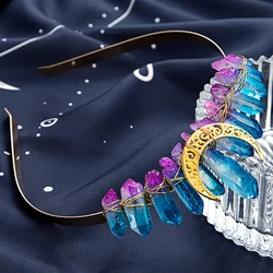 Natural Crystal Witch Crown Hair Clip Accessories Crystal Headwear Gold Color Moon Tiaras Bridal Headband Handmade Jewelry Gifts