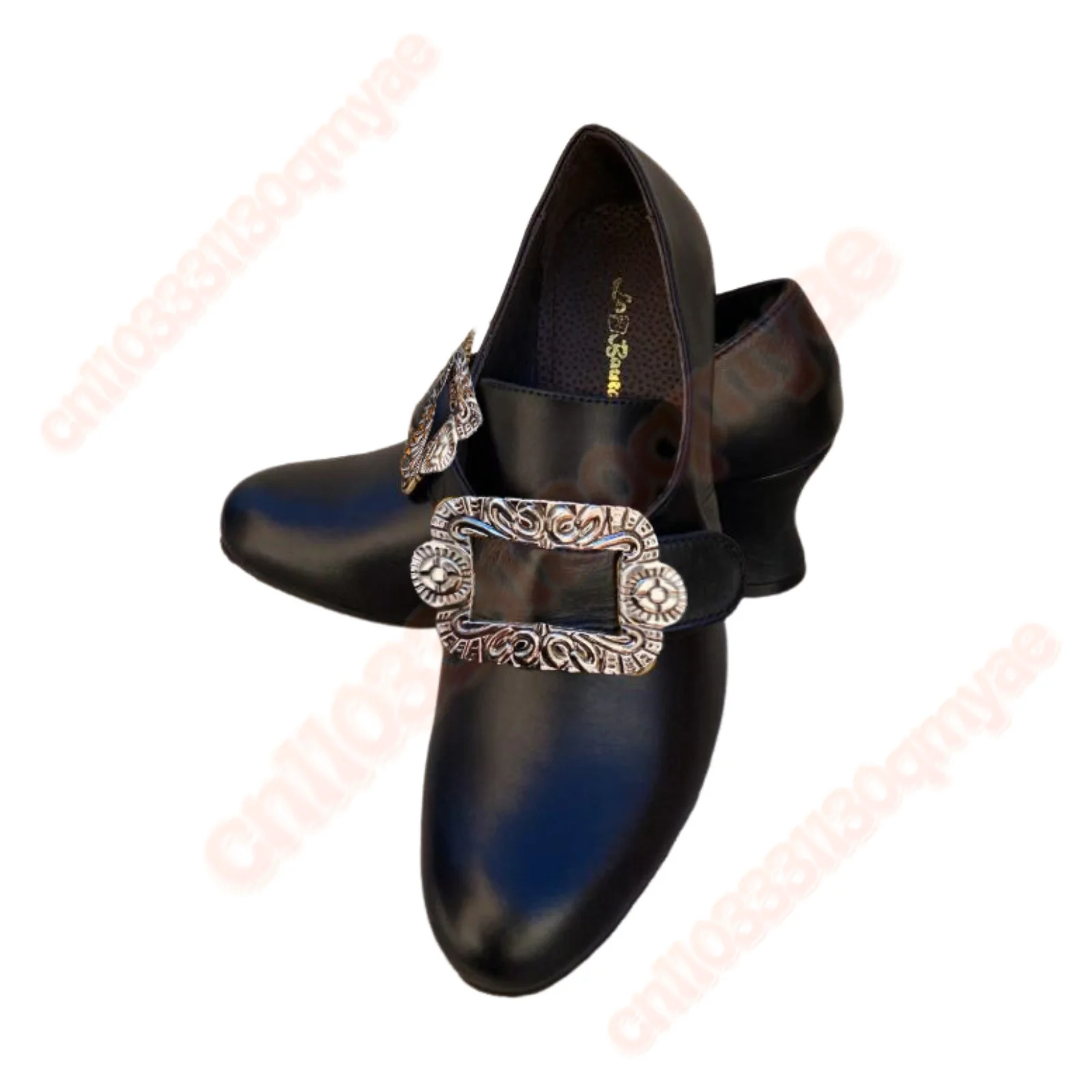 Medieval Women Shoes Loafers Dress Shoes with Metal Square Buckle Embellishments