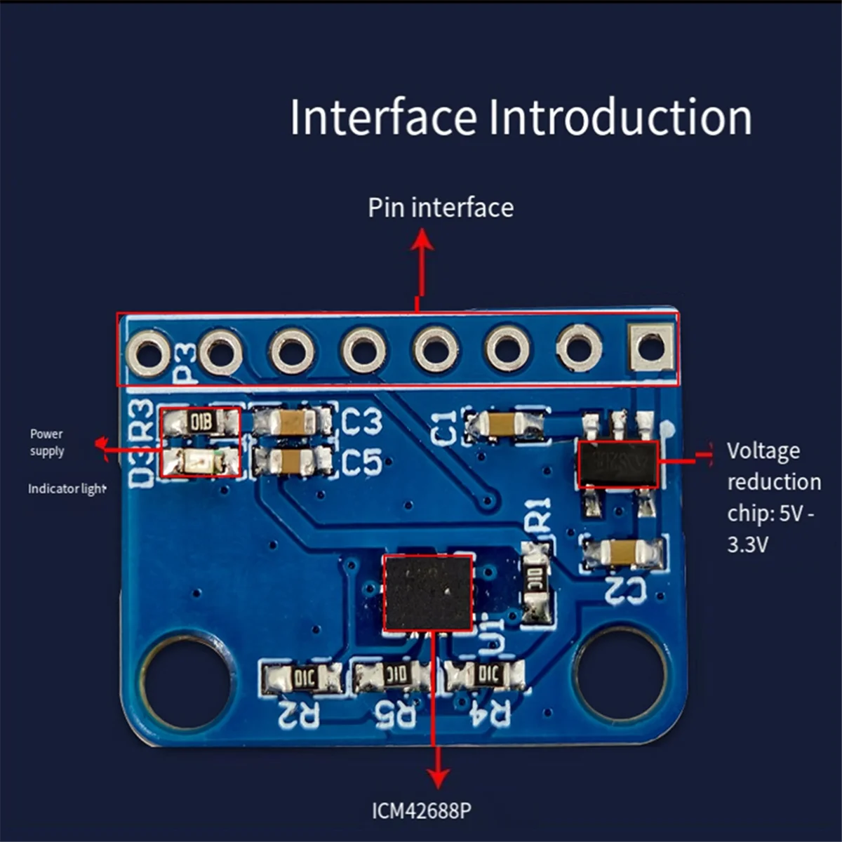 AB53 ICM42688 Six- Attitude Sensor Module,Supports IIC and SPI Drivers,Easy to Install and Fast Serial Port Return Rate
