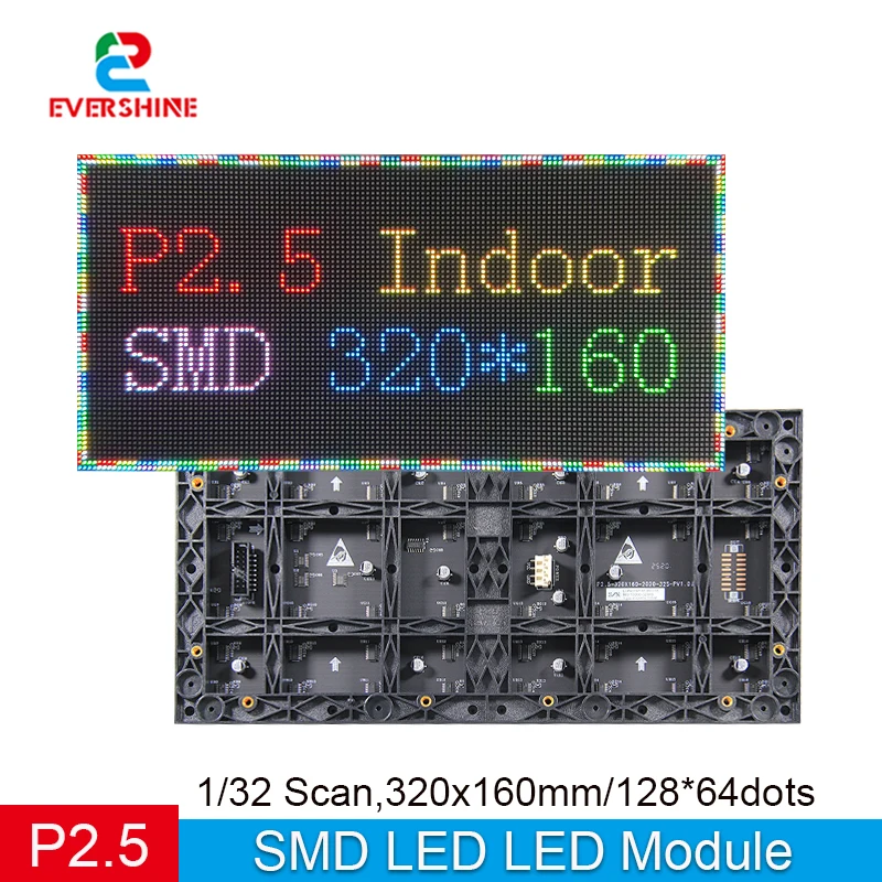 P2.5 Indoor LED Module 320x160mm 128x64 Pixels SMD2121 RGB Full Color 1/32 Scan LED Display Panel for Advertising Video Wall