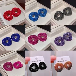 Luxury Shiny Colorful Rhinestones Stud Earrings for Women Bling Crystal Circle Flower Earrings Female Wedding Party Jewelry Gift