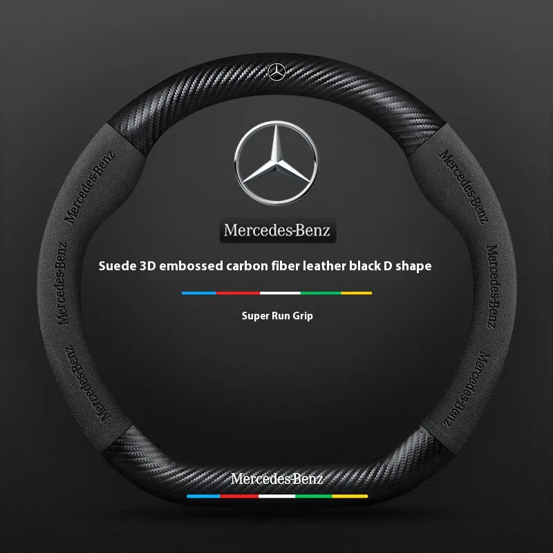

Car Carbon Fiber Suede Steering Wheel Cover Mercedes Benz A B C E V S Class GLA GLB GLC GLK GLS SLK CLA CLS Sprinter Vito ML SL