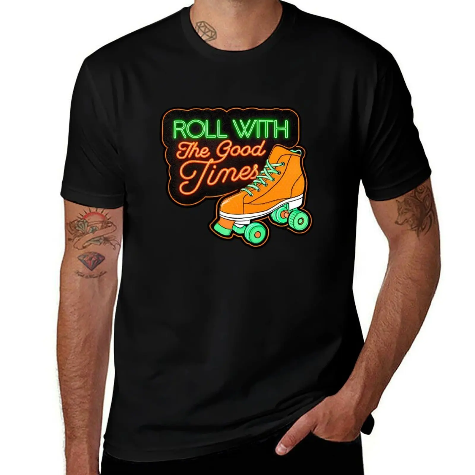 

Roll Good Times Neon Skate 70s Retro Print Sticker T-Shirt aesthetic clothes valentines clothes anime stuff tees clothes for men