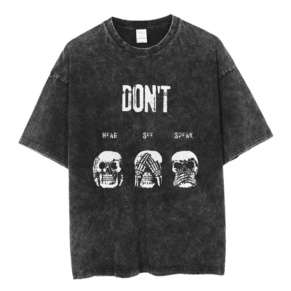 Coolmind U0093 100% Cotton Funny Skull Print Men T Shirt Big Size Streetwear Acid Washed Vintage Men Tshirt Unisex  Tee Shirts