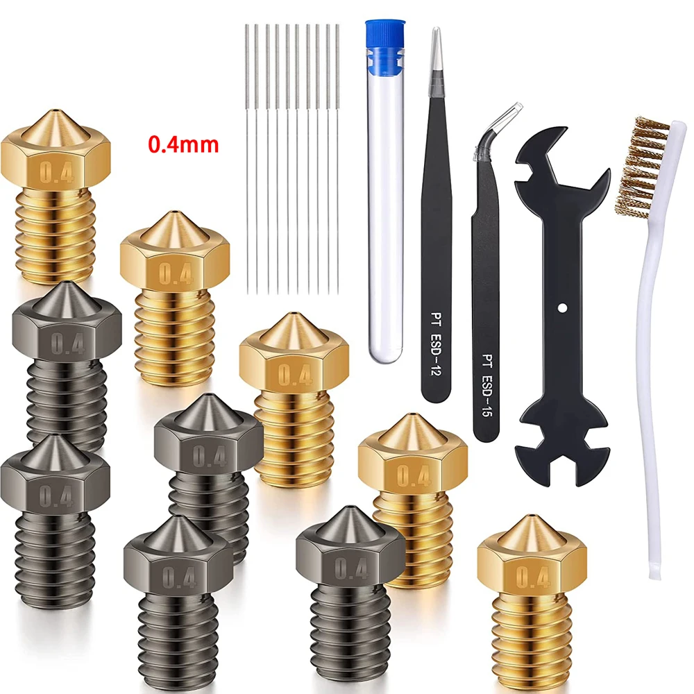 

24PCS/Lot 0.2/0/3/0.4/0.5/0.6/0.8/1.0MM E3D V5 V6 Brass And Hardened Steel Nozzle Extruder Head With Tools