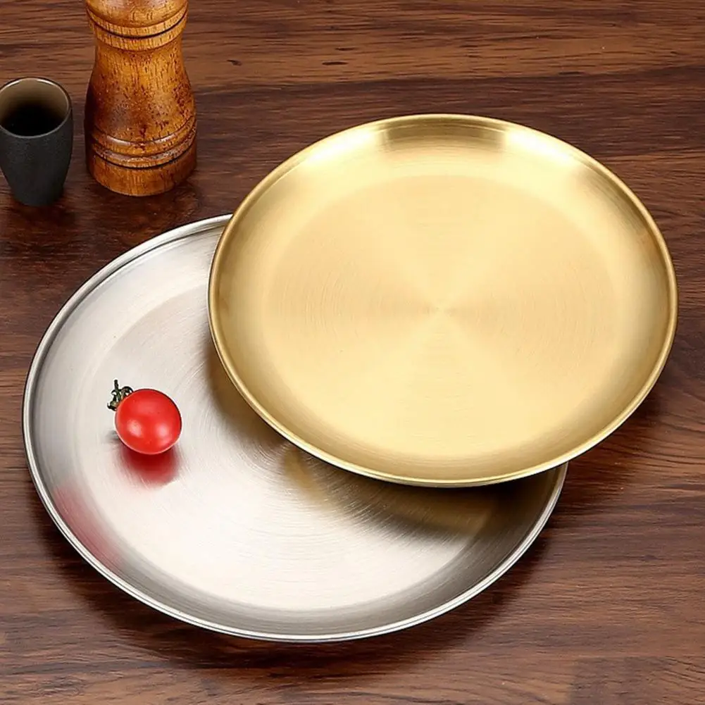 

Stainless Steel Dinner Plates Round Thickened Salad Plates Home Kitchen BBQ Salad Serving Plate Tablewear