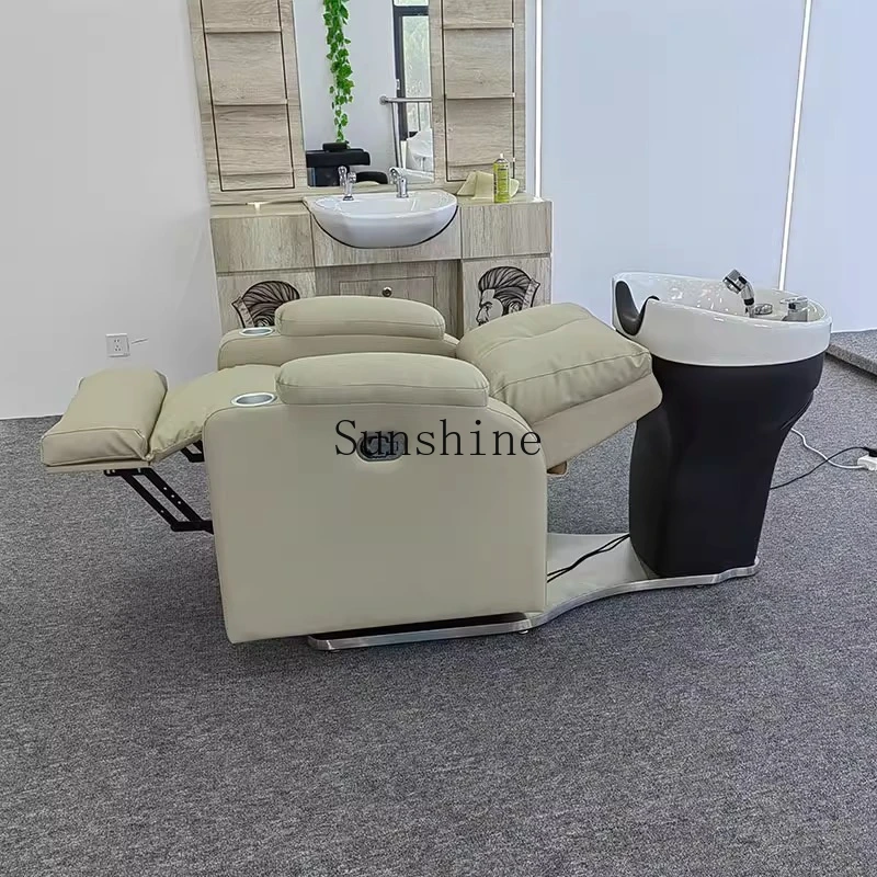 Hair salon sofa chair special shampoo bed reclining electric lifting ceramic basin  FT