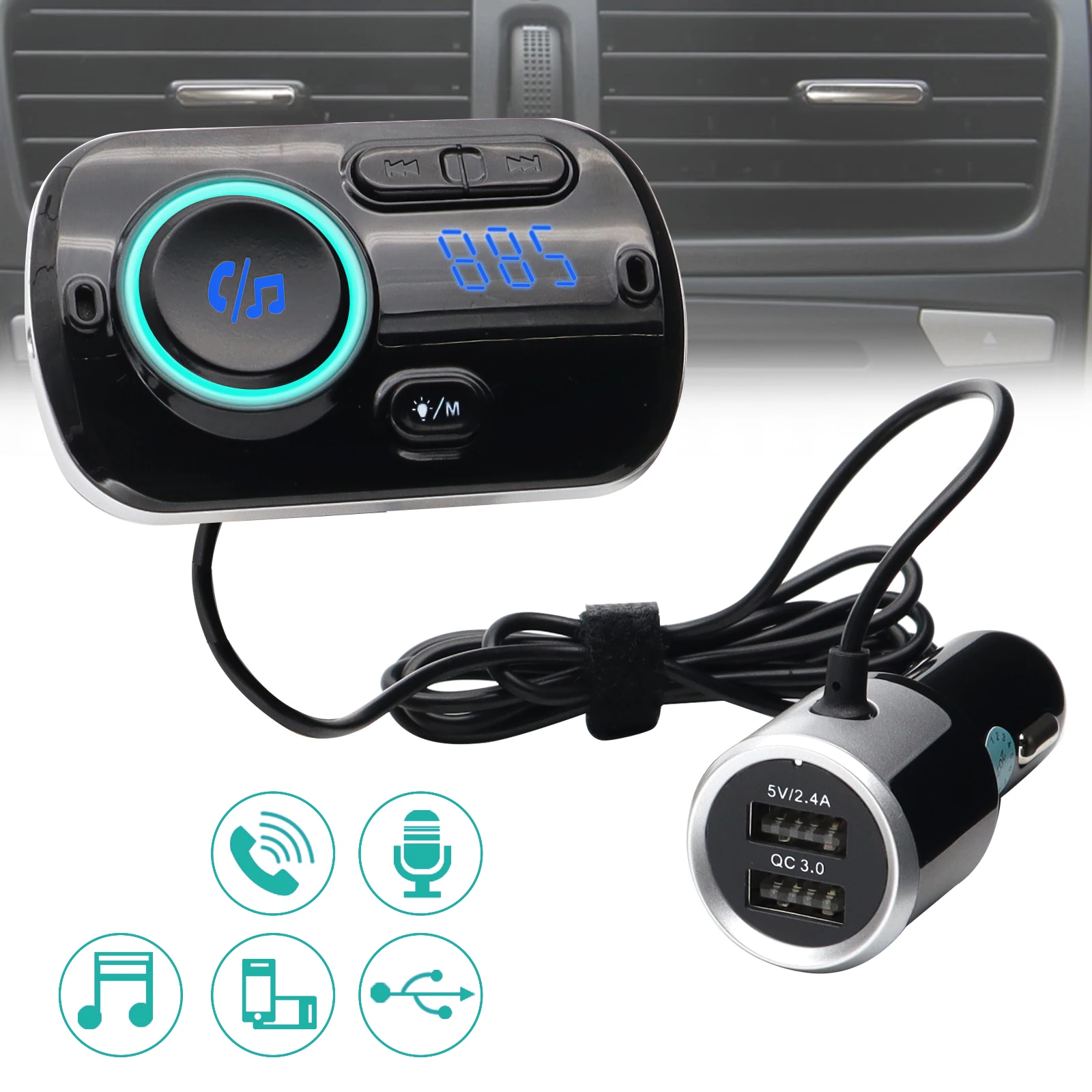 Car FM Transmitter Wireless Bluetooth 5.0 AUX Handsfree Radio Music Dongle MP3 Player USB Quick Charge Adapter Receiver