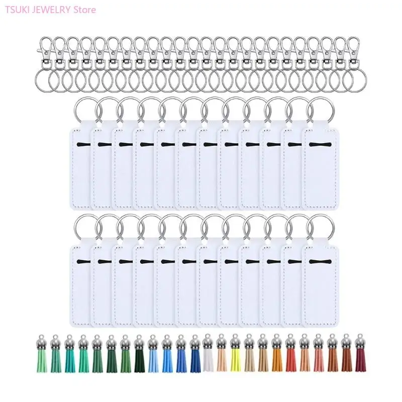 

62KE 24 Silver Lobster Clasps 24 Lipstick Holder with Keyrings 24 Colorful Tassel Pendants for Heat Press Transfer DIY Gifts