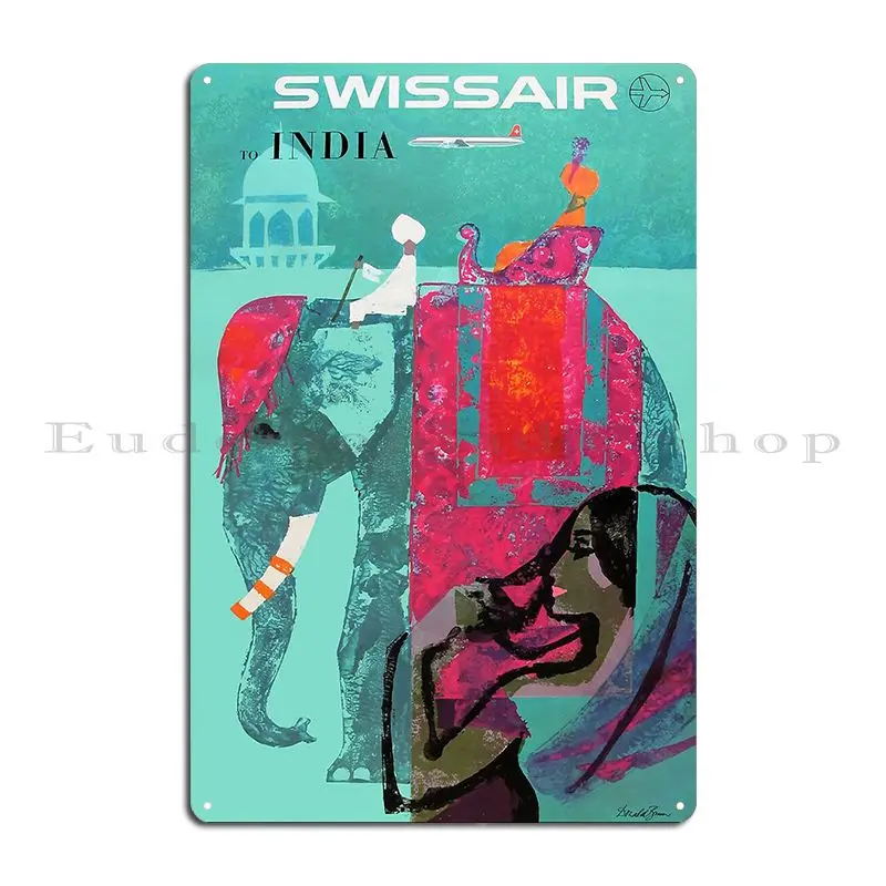 1958 Swissair India Travel Metal Sign Wall Decor Printing Create Designs Designing Tin Sign Poster