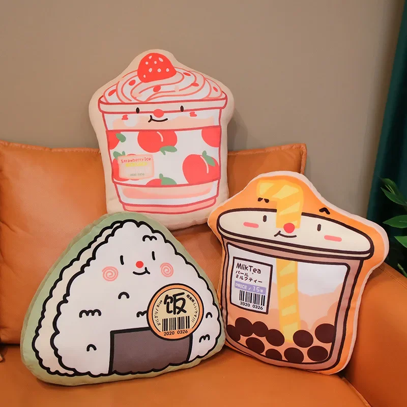 HOT Milk Tea Sushi Rice Ball Soft Plush Stuffed Doll Cushion Toys Kawaii Exquisite Bedroom Pillow Decoration Birthday Kids Gifts