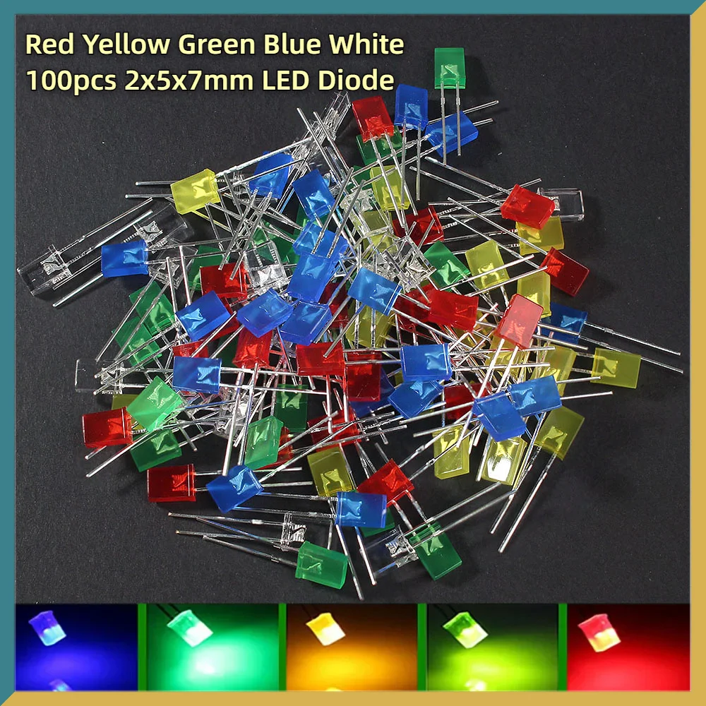 50/100/200pcs  2*5*7mm Square LED Light-emitting Diode 2X5X7mm LED Diode Red Yellow Green Blue White for DIY Electronic