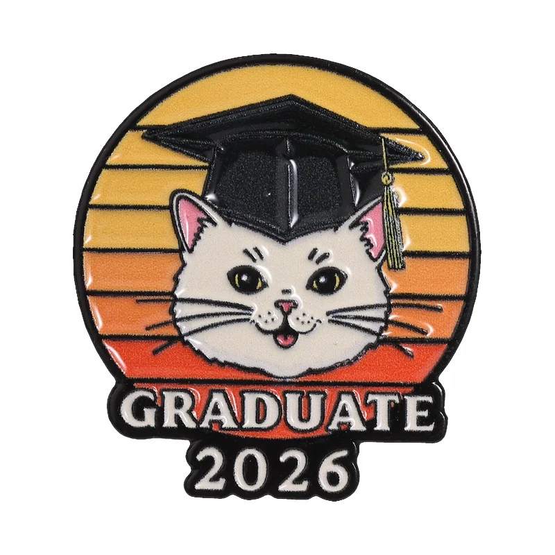 

Cat Graduation 2026 Enamel Pin White Cat Wearing Mortarboard Class of 2026 Grads Metal Brooch Lapel Badge Jewelry Students Gift