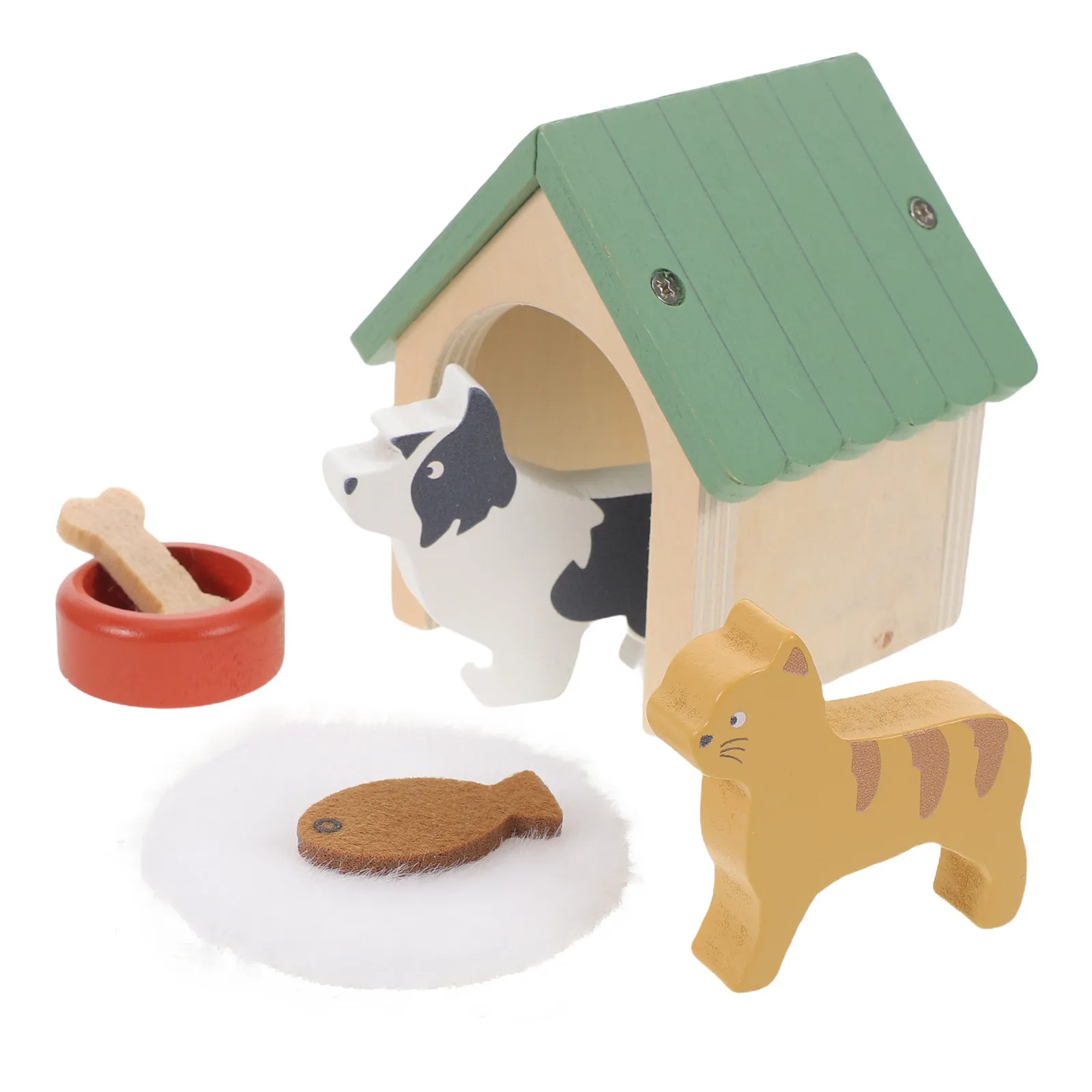 1セット-ミニペットハウス-木製犬小屋-クリエイティブなごっこ遊び用小道具-ミニチュア家具-デコレーション-シミュレーションシーン