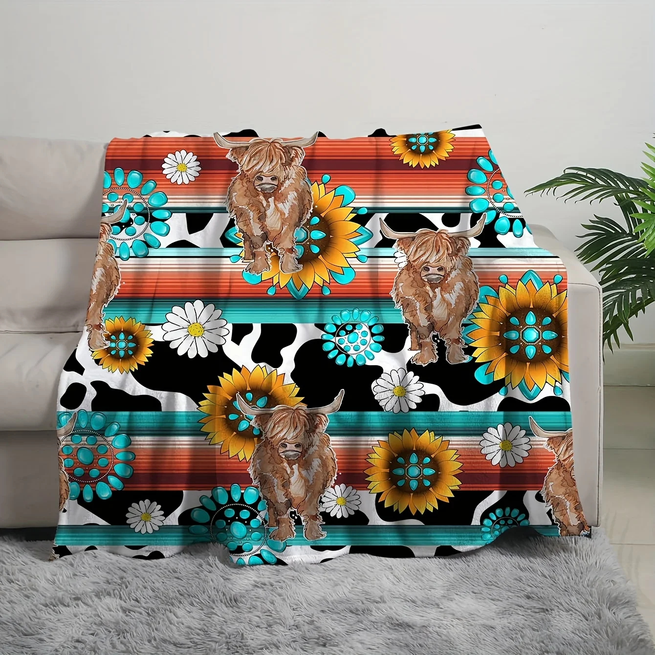 Digital Printed Blanket Highland Cow Blanket Printed Cover Highland Cow Decorative Bedding For Sofa Travel Cow Blanket Flannel