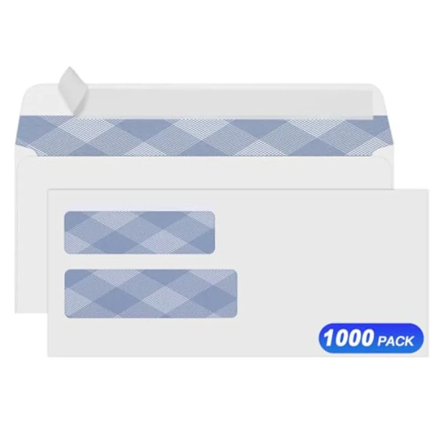

1000#10 Security Envelopes NO.10 Self-Seal Double Window Envelopes Designed for QuickBooks Invoices Business Statements and Doc