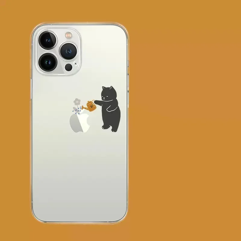 Divertente cartone animato gatto trasparente cassa del telefono per iPhone 16 14 13 12 11 15 Pro Max 7 8 14 Plus SE3 X XR XS 13Mini animali