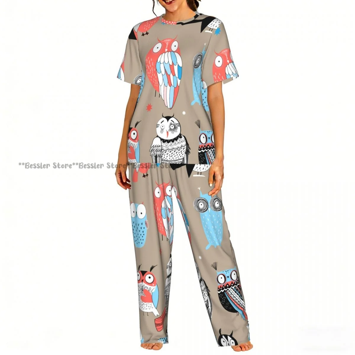 

Women's Comfort Pajamas Women's Exotic Owls Short Sleeve Set Sleepwear