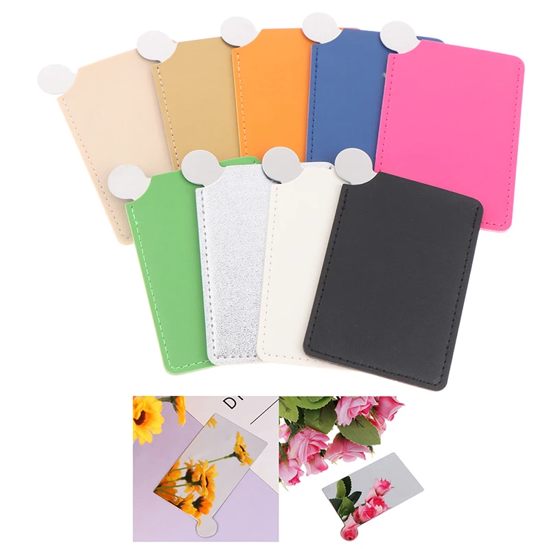 1Pcs Draagbare Card Stijl Mini Shatter Proof Pocket Cosmetische Spiegel Pu Leather Cover Rvs Unbreakable Make-Up Spiegel