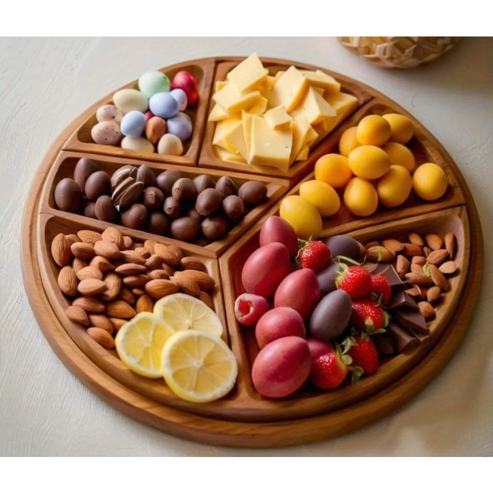 Wooden Fruit Dim Sum, Dumplings, Cake, Round Pizza, Bread, Irregular Tea Tray