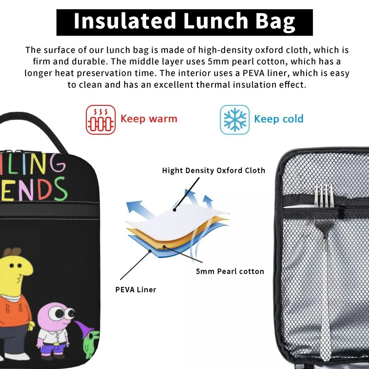 Todos Sorrindo Amigos Design Isolado Lunch Bag, Leakproof Recipiente De Refeição, Saco Térmico, Tote Lunch Box, Piquenique Da Praia, Menina e Menino