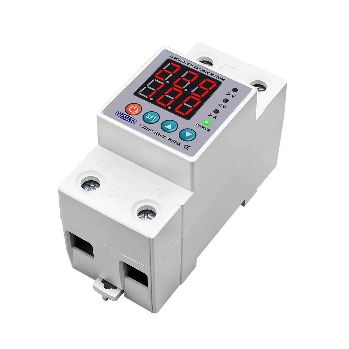 TOMZN Din Rail 230V Adjustable Over Under Voltage Protective Device Relay Monitor Current Limit 1-100A Top/Bottom Input
