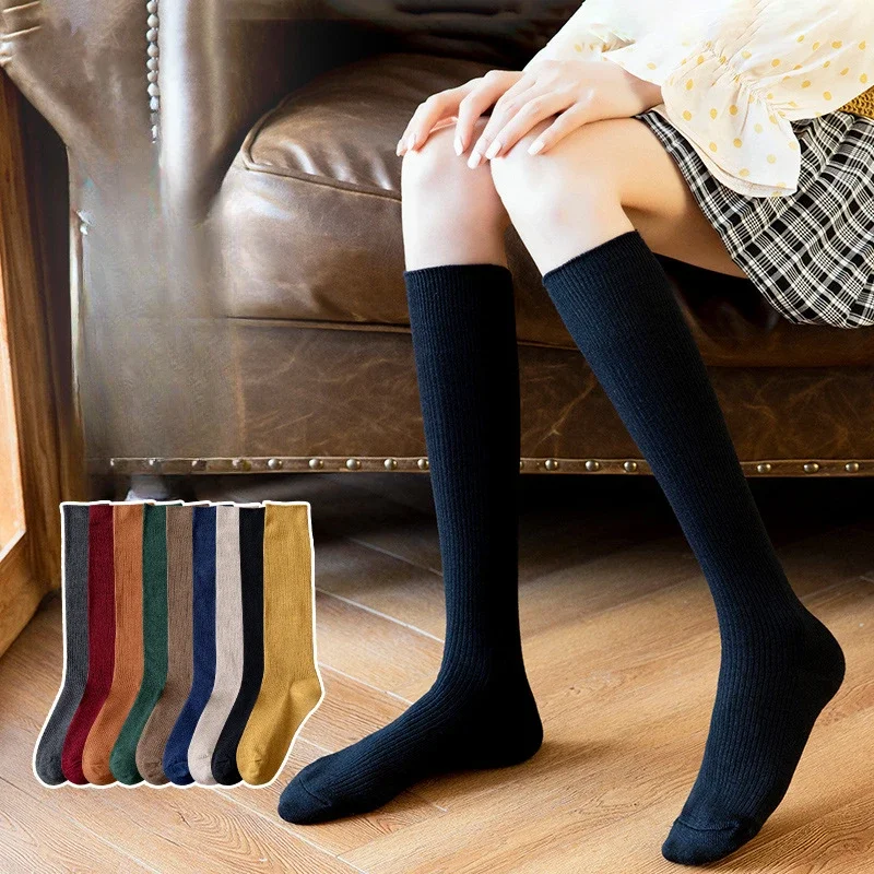 Chaussettes hautes décontractées en coton pour femmes, bas sexy, noir, blanc, solide, mode, fête, danse, document