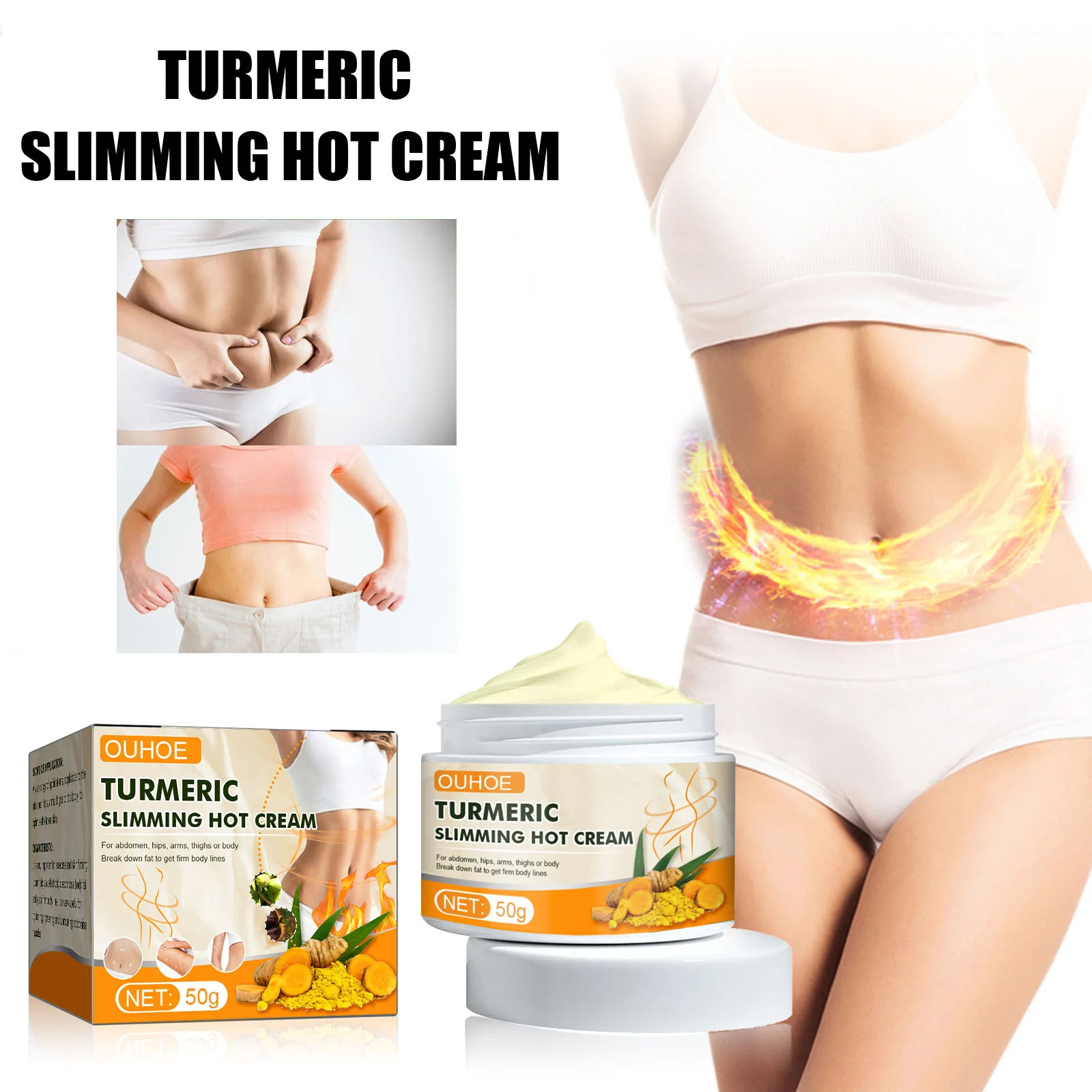 Turmeric Slimming Cream, Fat Burning Cellulite Removal Legs, Waist Body Abdominal Shaping, Lightening Fine Lines and Spots