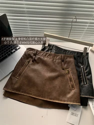 Women Leather Skirt Zipper Harajuku Korean Gyaru Casual Chic Fashion Retro A-Line Skirt High Street Coquette Autumn Winter 2023