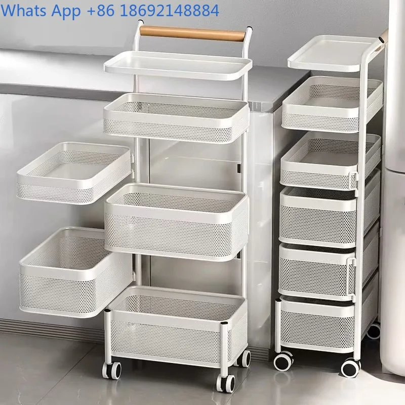 

Kitchen Rotating Rack Household Floor-standing Living Room Snack Fruit Vegetable Basket Multi-layer Small Trolley Storage Rack