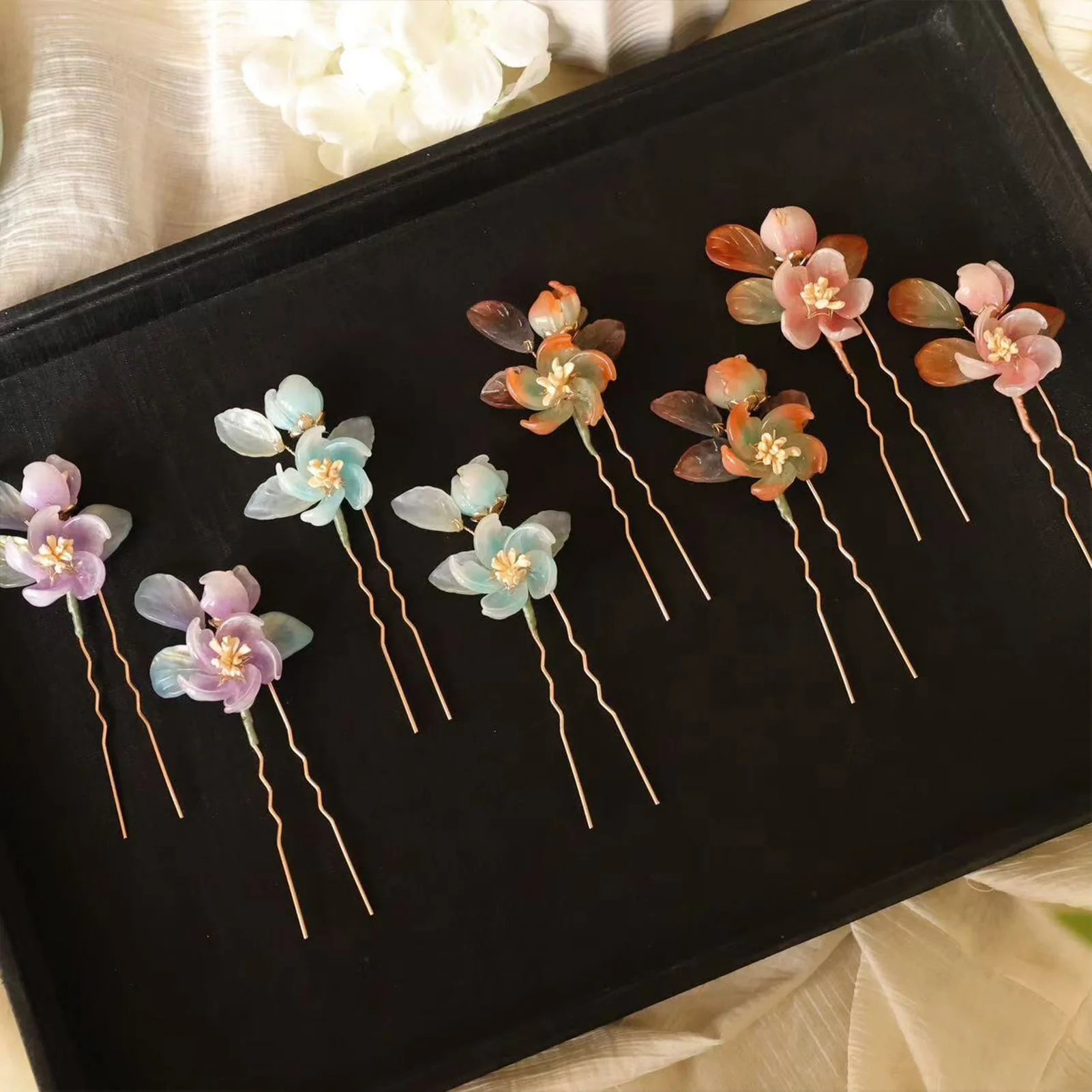 

2pcs Elegant Flower Hairpin Hair Stick U Shape Pearl Hanfu Hairpin Tassel Flower Hair Fork Headdress Cheongsam Accessories