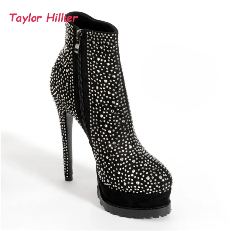 Round Toe Platform Ankle Boots Women Super Stiletto Heels Ladies Side Zipper Party Fashion Stylish Short Boots Daily Dress Shoes