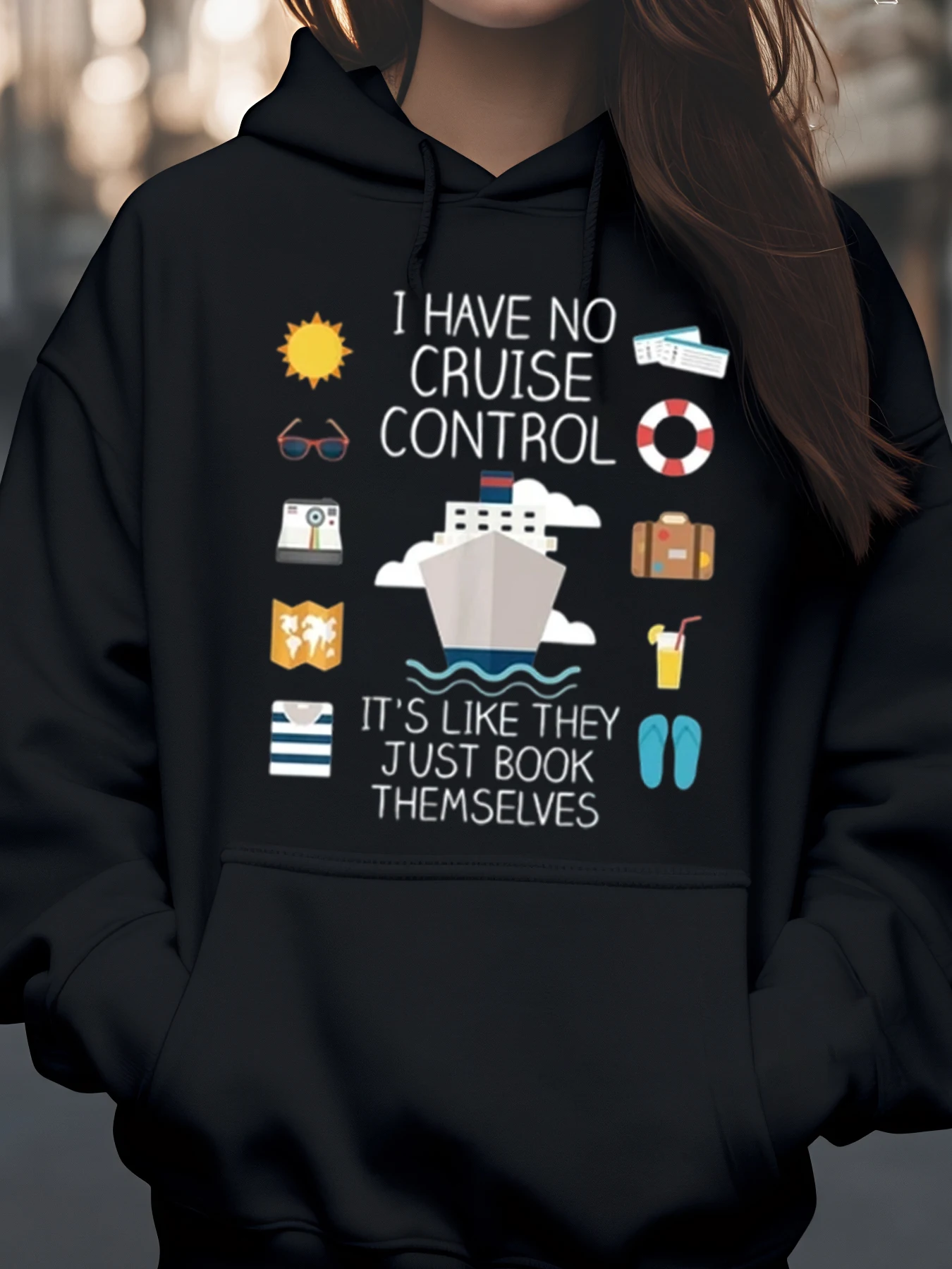 

Женская толстовка с капюшоном и значками круизного корабля и текстом для летних каникул и путешествий