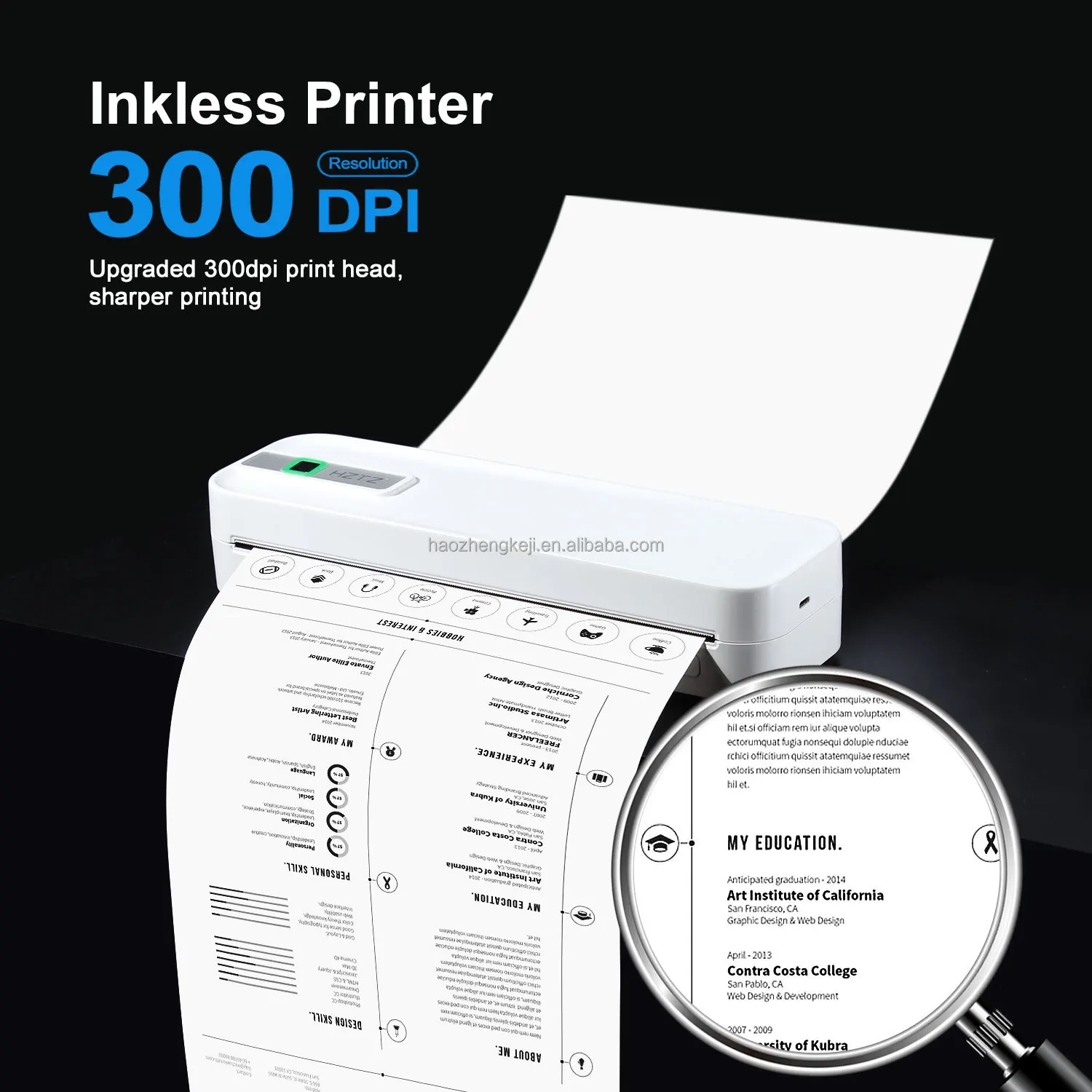 

Portable A4 Mini Inkless Printer Latest Style Wireless USB BT Connection for Home Business Mobile Photo Document Printing Stock