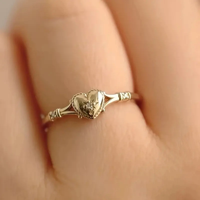 Huitan Gold Color Heart Rings with Shiny Cubic Zirconia for Women Delicate Wedding Band Accessories Trendy Engagement Jewelry image 4