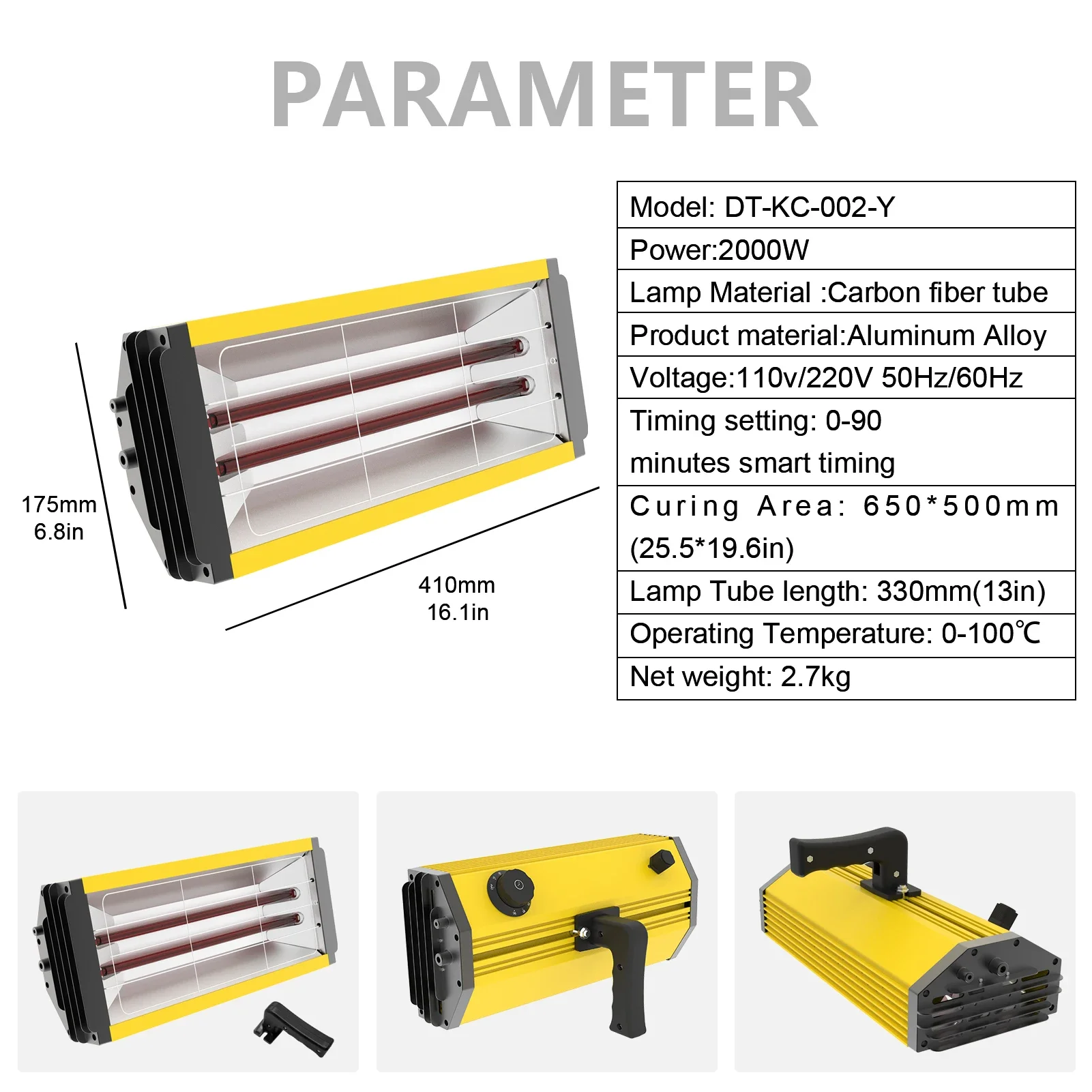 DATOUBOSS ZJ-KC-002-Y Short Wave Infrared Paint Lamp 2000W Temperature Increasing High Brightness LED Tube Liftable Stand