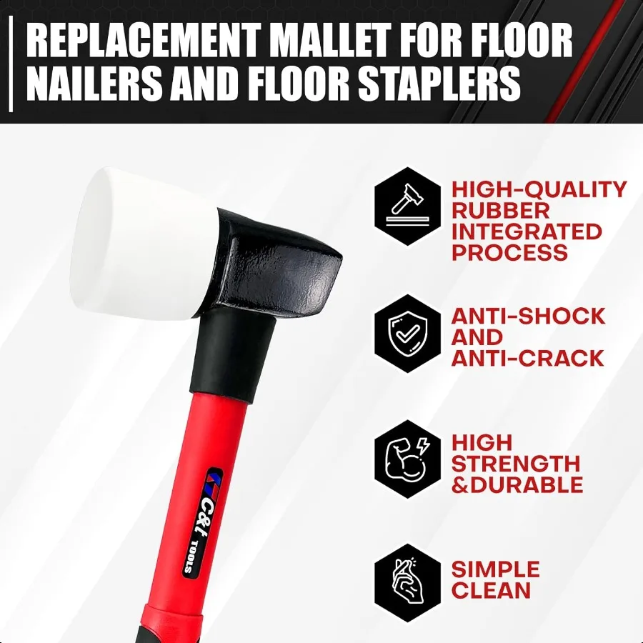 White Rubber Flooring Mallet with Replaceable HeadNonMarring Head Fiberglass Handle 1 Replacement head