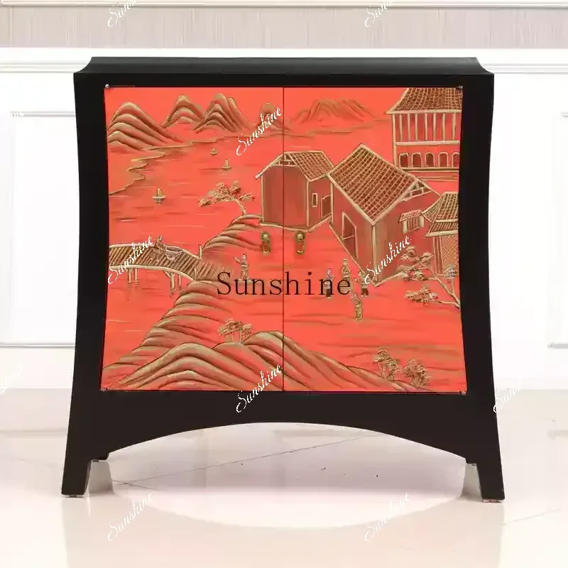 French light luxury Zen living room Chinese solid wood porch cabinet decorative shoe cabinet