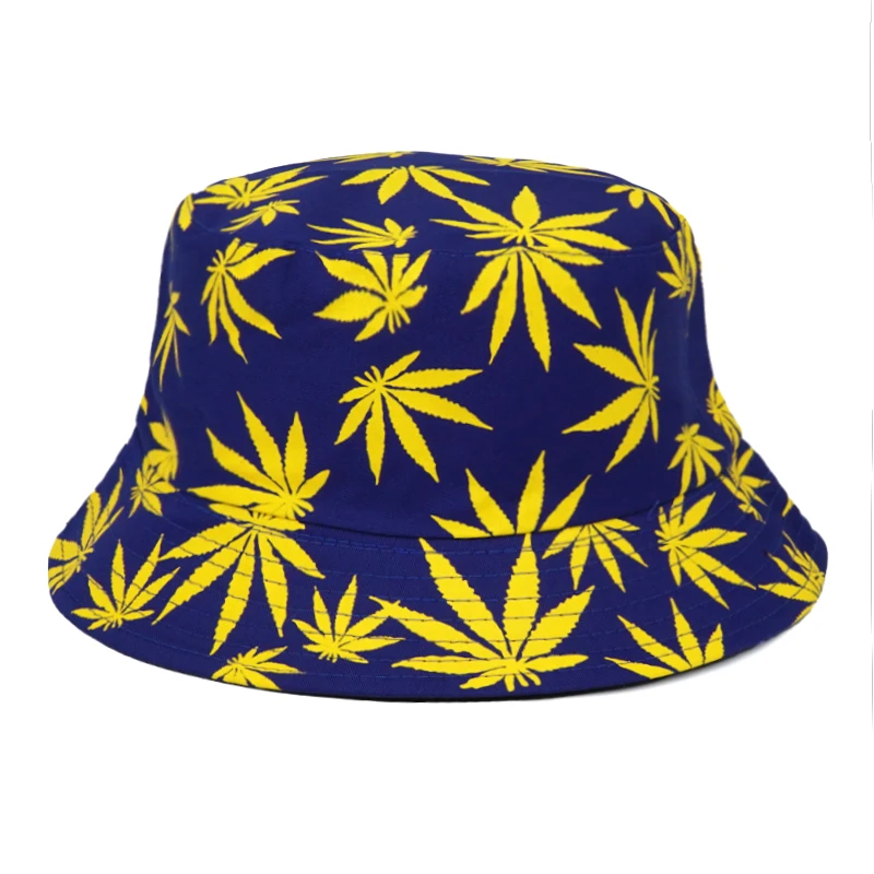 Summer Autumn Sun Bucket Hats Women Men Buckets Caps Weed Print Hat Fisherman Sunscreen Hats For Ladies 2023