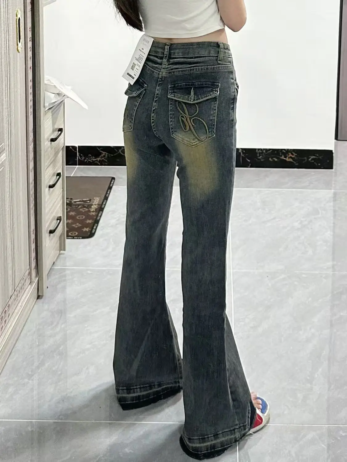 American High Street Spicy Girls Low Waist Jeans Women Autumn Vintage Y2k Design Sense Slim Fit Straight Tube Micro Flare Pants