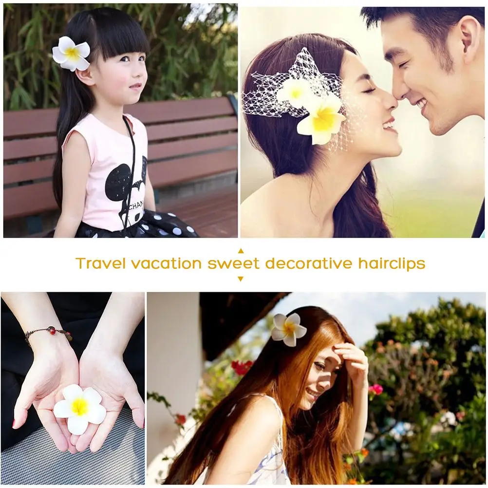 

10 Pcs Hawaiian Flower Hair Clips Frangipani Accessories Women Girls Beach Party Wedding Premium Material Long Lasting