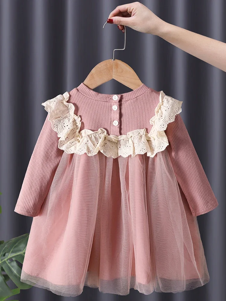 Falda para niñas primavera y otoño nuevo vestido de princesa moda de algodón vestido de manga larga vestido de gasa versión coreana falda extranjera