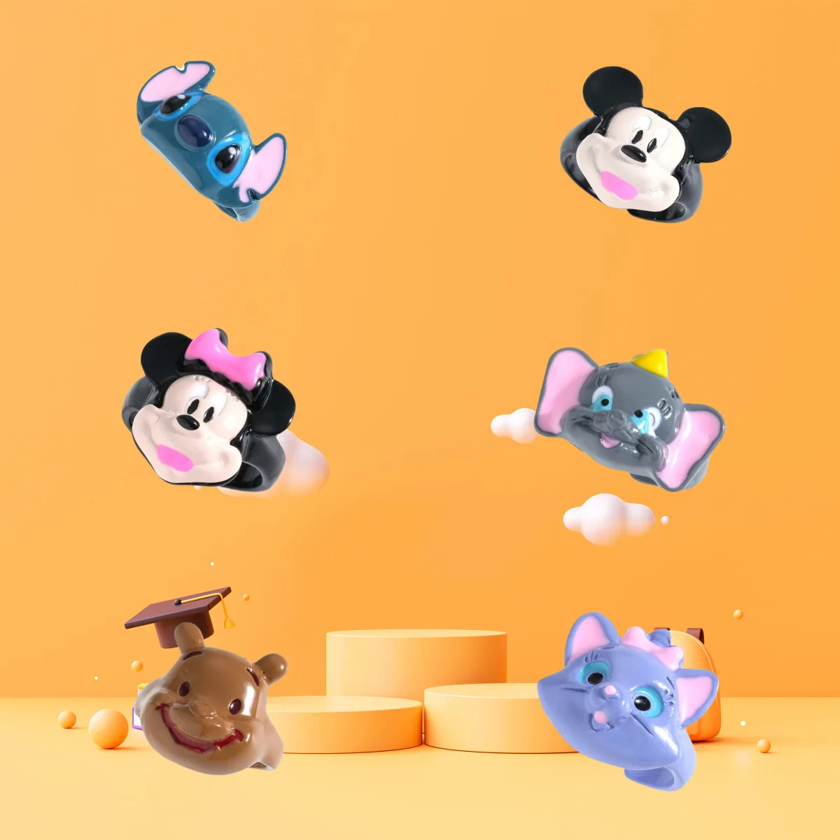 Disney Series Open Rings Stitch Mickey Mouse Pooh Bear Dumbo Girl Finger Rings Cute Cartoon kid Hand Jewelry Birthday Gifts