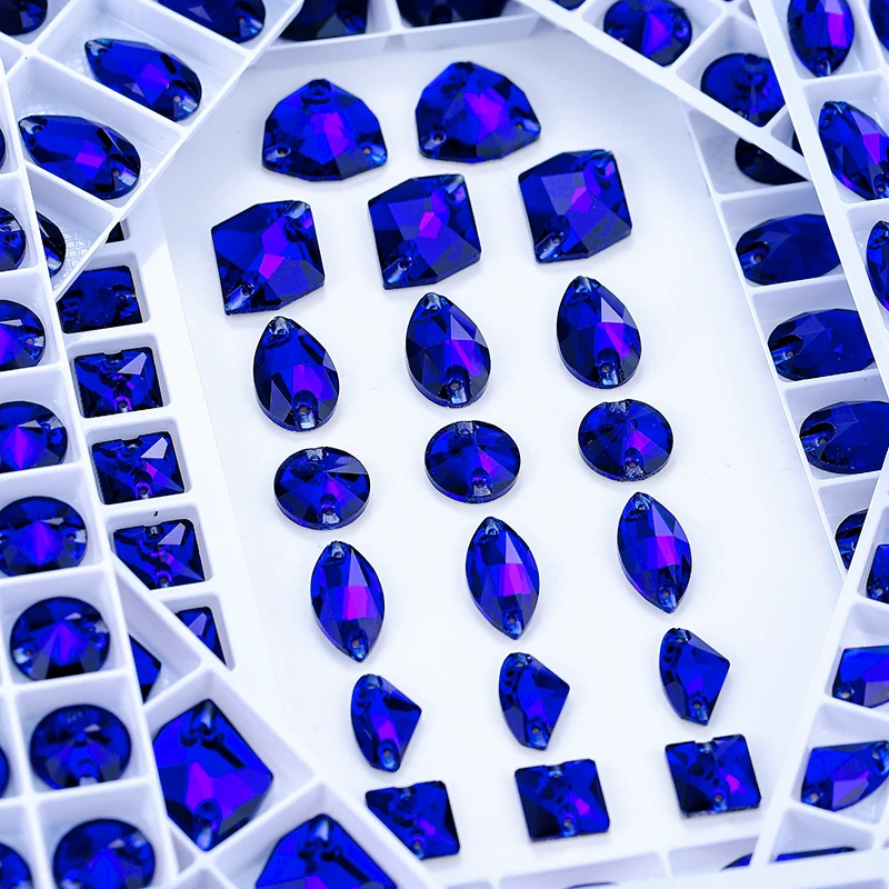 

QIAO Cobalt Blue Multi-Shape Sew on Rhinestones Flatback Glitter Crystal Stone for DIY Fashion Clothing Craft Art Decoration