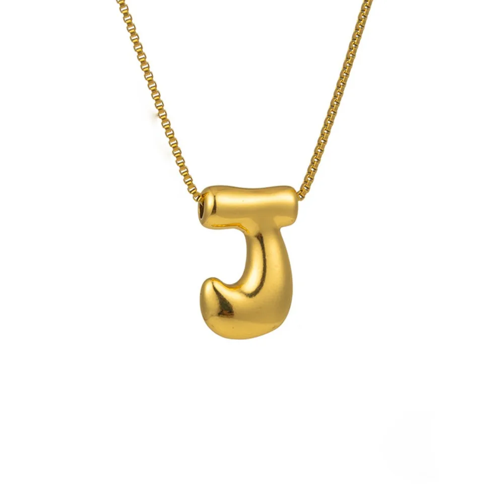 Gold Color Letter Pendant Necklace Titanium Steel Hip Pop Women Choker Alphabet Chunky Balloon Bubble Letters